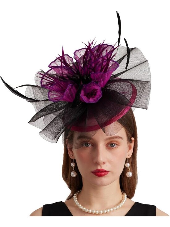 Elegant Wide Brim Organza Church Derby Hat with Detachable Flower for Weddings main image 5